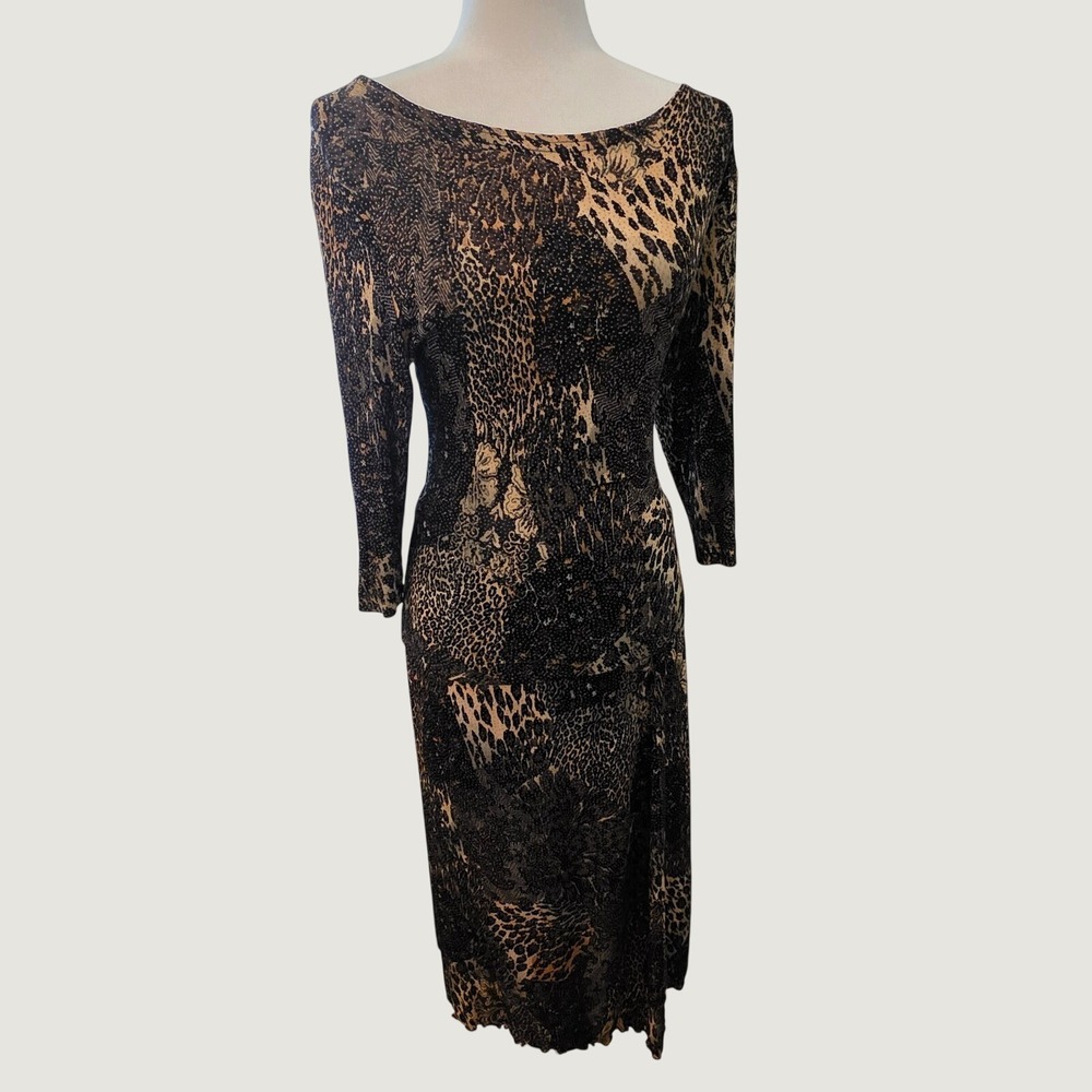Softwear by Mark Singer Vintage Y2K Animal Cheetah Skirt Set Espresso Brown S/M